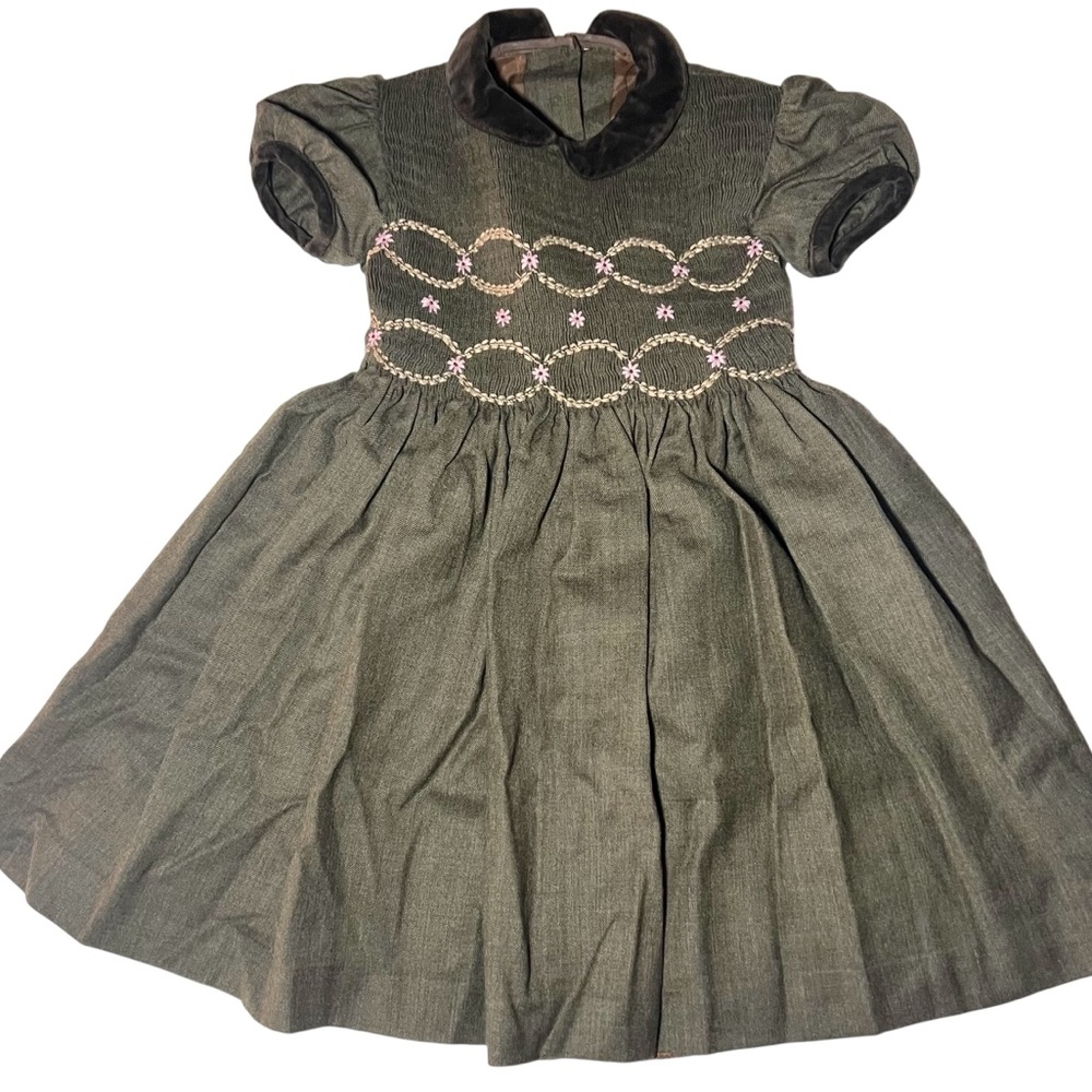IL Baule di Elianne Adorable smocked floral wool dress Size 2 vtg